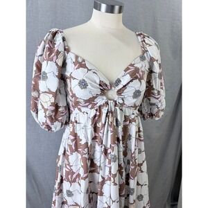 A&F Abercrombie Emerson Floral Puff Sleeve O-Ring Cutout Tie Back Maxi Dress MT